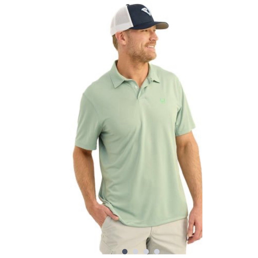 Huk Icon Polo Men's XL Gray Short Sleeve Moisture Wicking Logo Poly/Spandex
